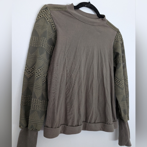 Tiny Anthropologie Helen Lace Embroidered Puff Sleeve Olive Green Sweater Sz S - Picture 7 of 14